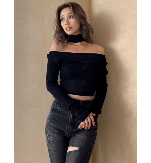 GYDA「チョーカー付きシアーニットトップス」|ニット・セーター|