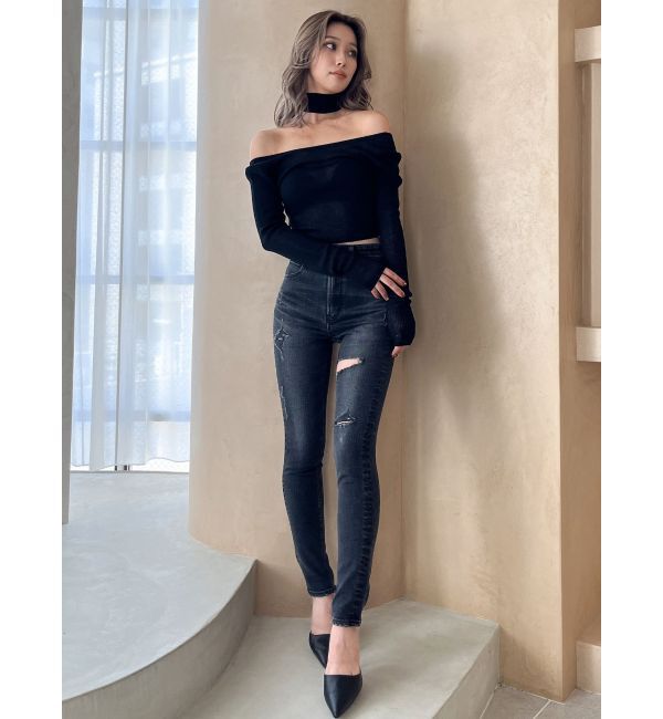 GYDA「チョーカー付きシアーニットトップス」|ニット・セーター|