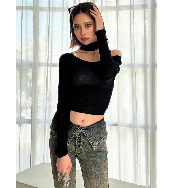 GYDA「チョーカー付きシアーニットトップス」|ニット・セーター|