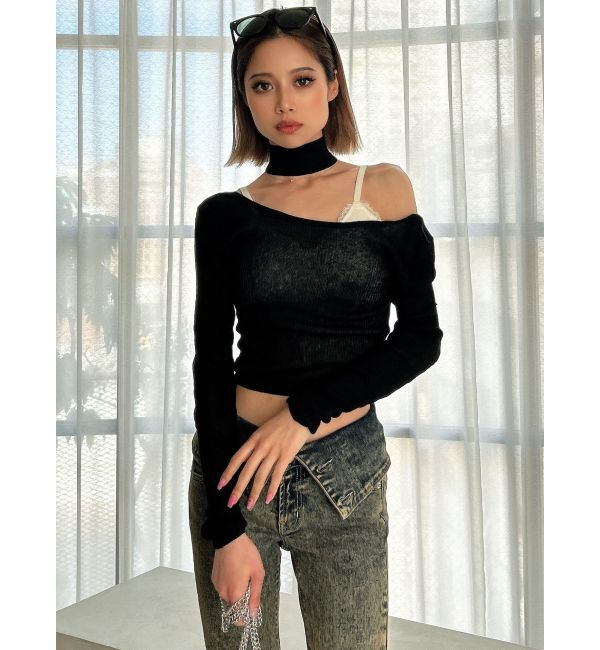 GYDA「チョーカー付きシアーニットトップス」|ニット・セーター|