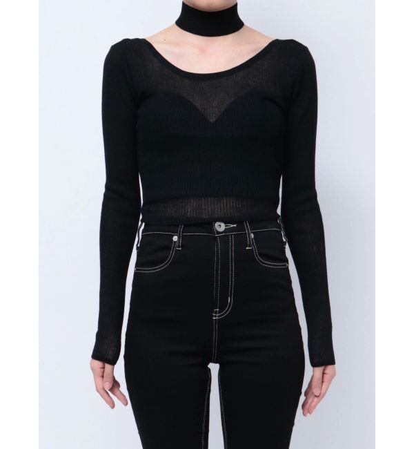 GYDA「チョーカー付きシアーニットトップス」|ニット・セーター|