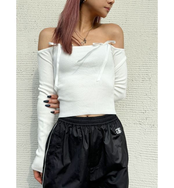 GYDA「【TINY】オフショルリボンニットトップス」|ニット・セーター|