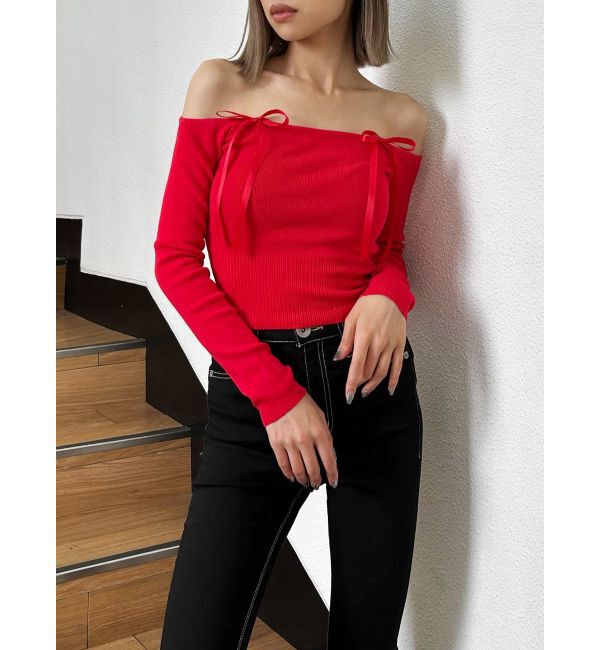 GYDA「【TINY】オフショルリボンニットトップス」|ニット・セーター|