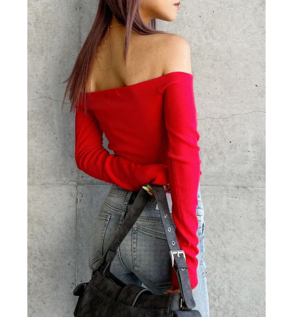 GYDA「【TINY】オフショルリボンニットトップス」|ニット・セーター|