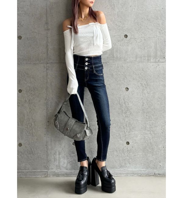 GYDA「【TINY】オフショルリボンニットトップス」|ニット・セーター|