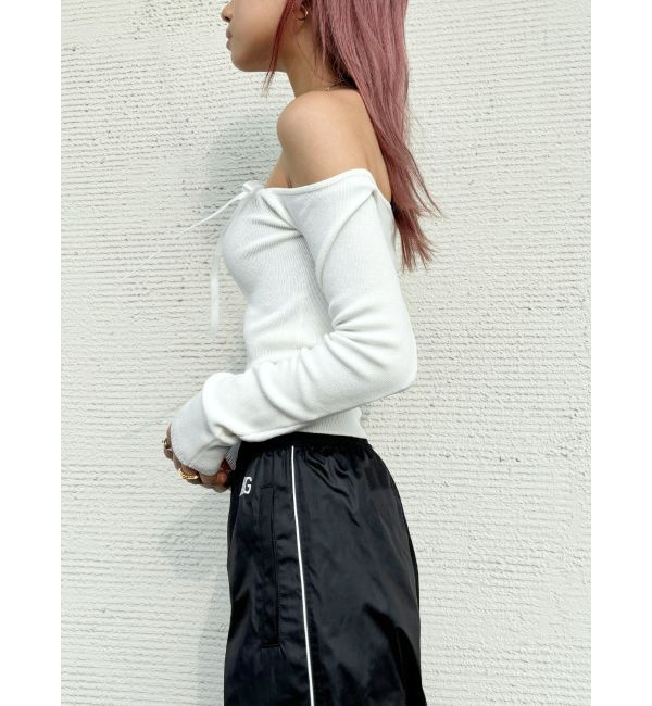 GYDA「【TINY】オフショルリボンニットトップス」|ニット・セーター|