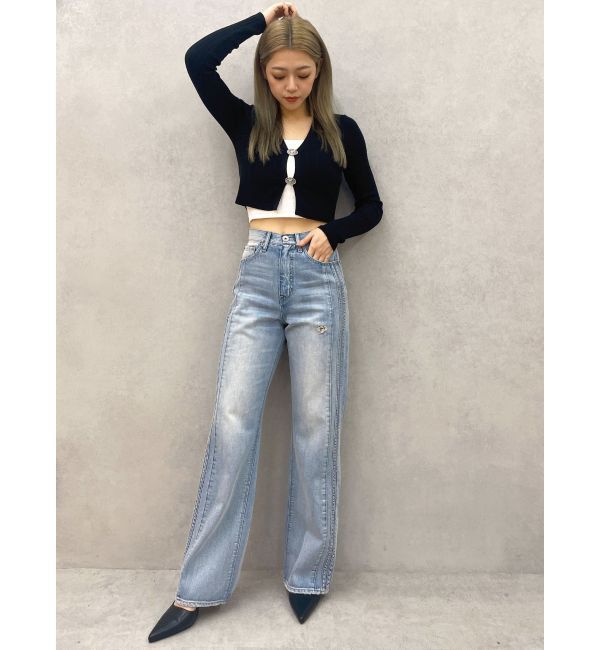 GYDA「ハイウエストGD SIDE 2ラインストレートワイドデニムパンツ」|デニム|