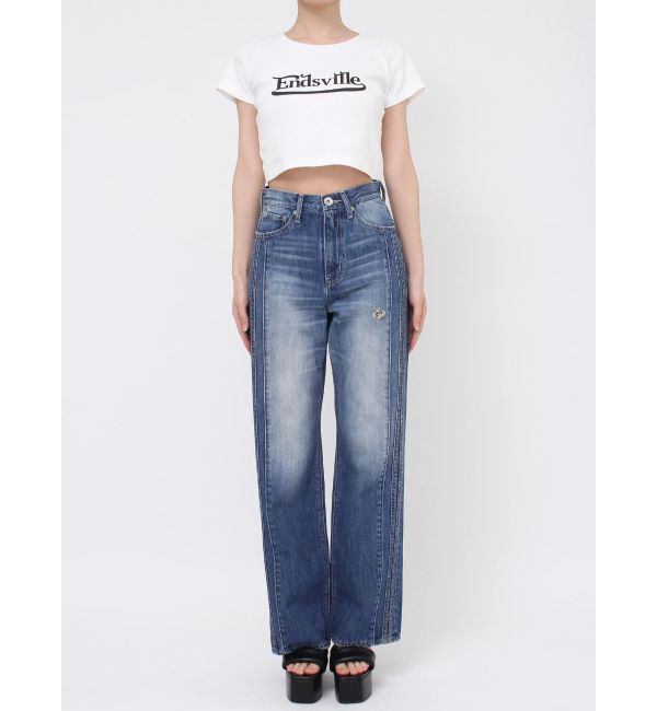 GYDA「ハイウエストGD SIDE 2ラインストレートワイドデニムパンツ」|デニム|