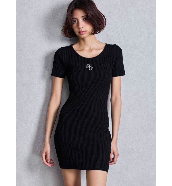 GYDA「GGプレートハーフスリーブニットワンピース」|ワンピース|ブラック
