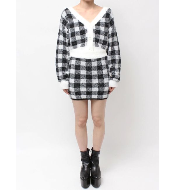 GYDA「CHECK shaggy ニットスカートライクショートパンツ」|スカート|