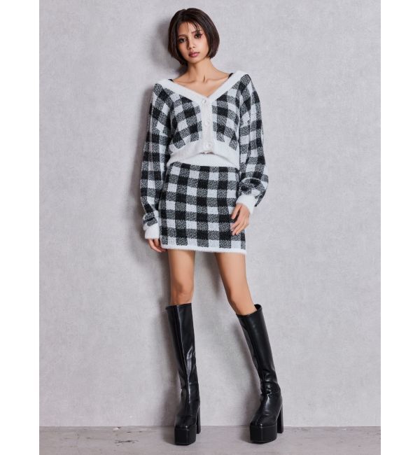 GYDA「CHECK shaggy ニットスカートライクショートパンツ」|スカート|