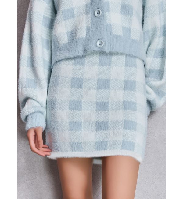 GYDA「CHECK shaggy ニットスカートライクショートパンツ」|スカート|スカイブルー