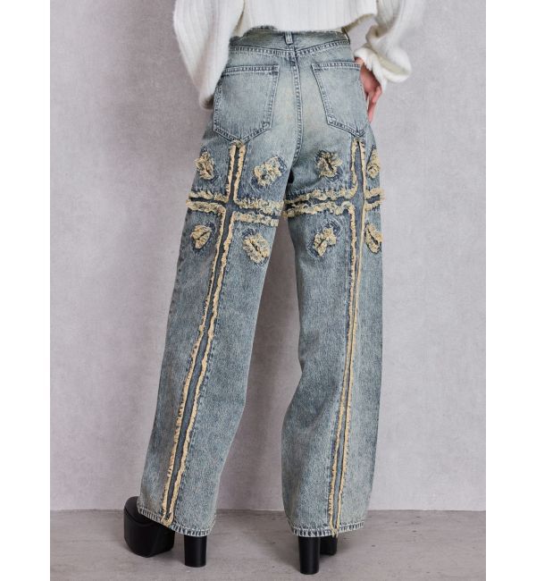 GYDA「ハイウエストBACK CROSS POINTワイドデニムパンツ」|デニム|