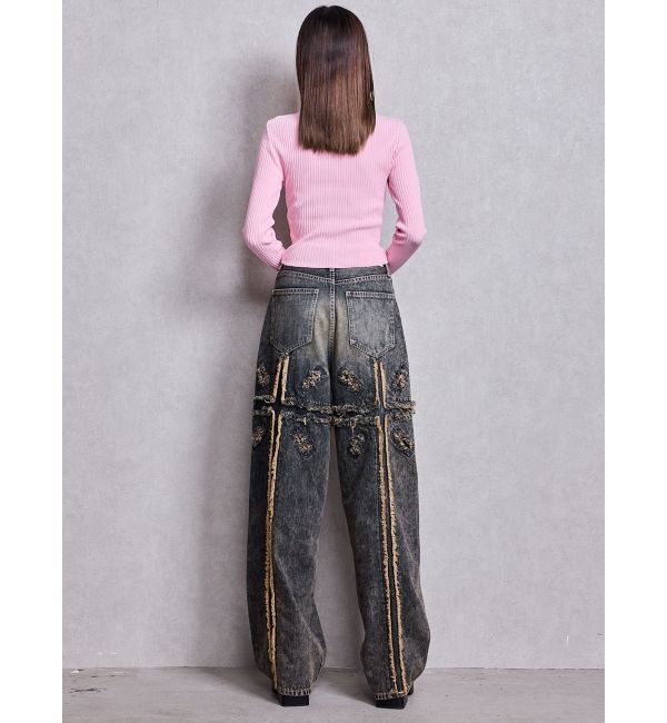 GYDA「ハイウエストBACK CROSS POINTワイドデニムパンツ」|デニム|