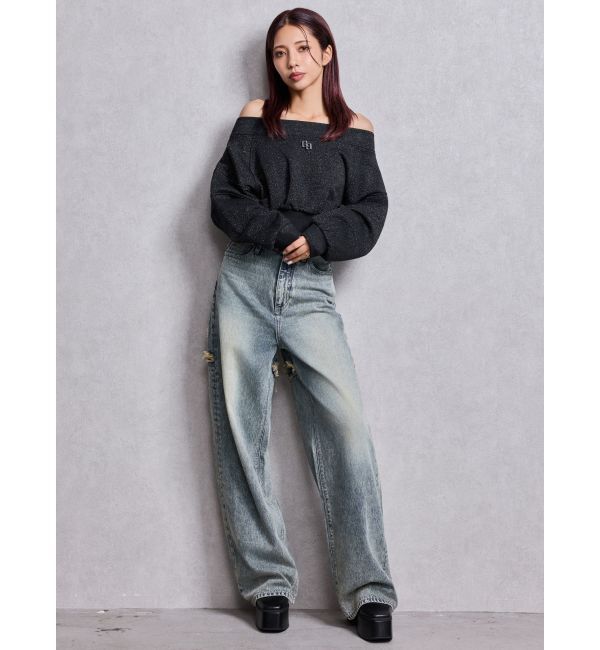 GYDA「ハイウエストBACK CROSS POINTワイドデニムパンツ」|デニム|