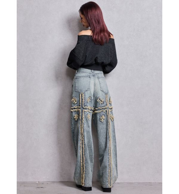 GYDA「ハイウエストBACK CROSS POINTワイドデニムパンツ」|デニム|