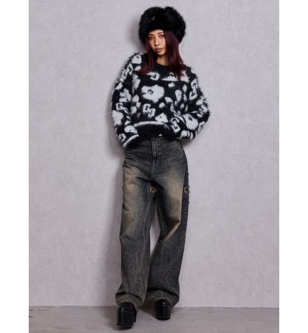 GYDA「ハイウエストBACK CROSS POINTワイドデニムパンツ」|デニム|