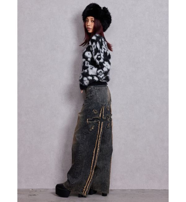 GYDA「ハイウエストBACK CROSS POINTワイドデニムパンツ」|デニム|