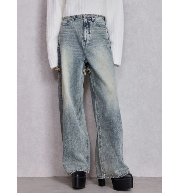 GYDA「ハイウエストBACK CROSS POINTワイドデニムパンツ」|デニム|