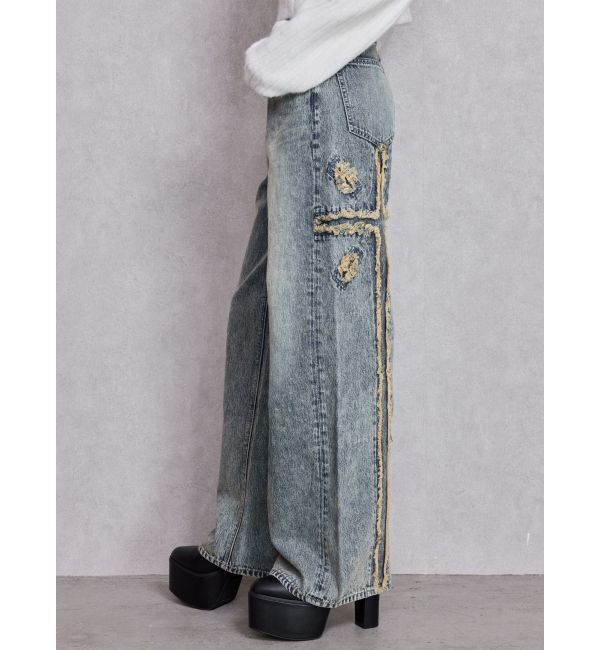 GYDA「ハイウエストBACK CROSS POINTワイドデニムパンツ」|デニム|