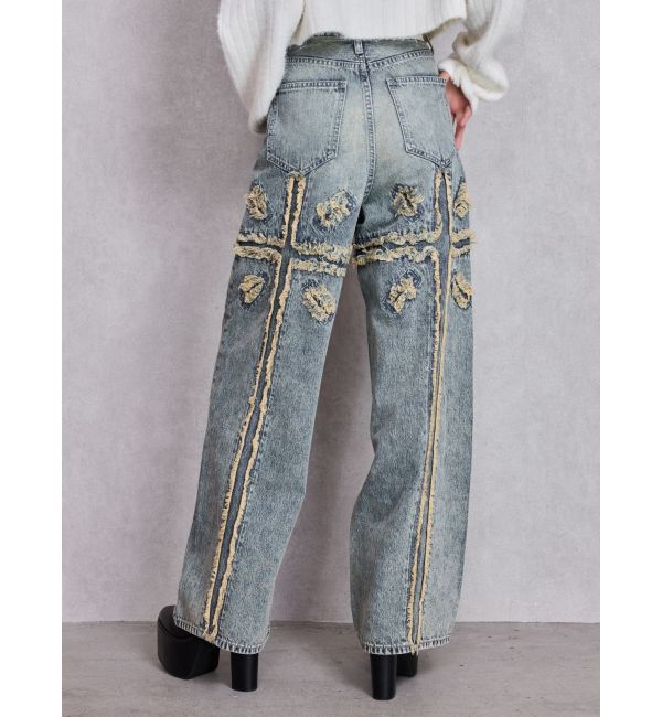 GYDA「ハイウエストBACK CROSS POINTワイドデニムパンツ」|デニム|