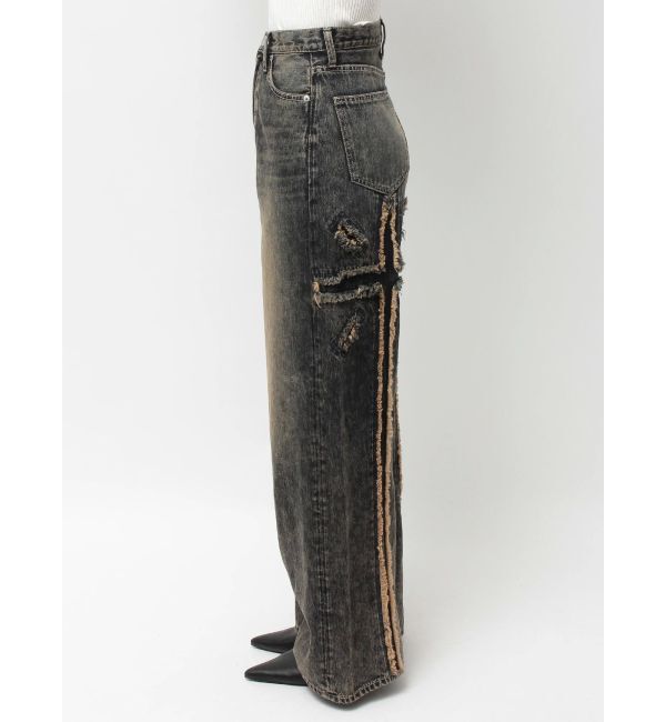 GYDA「ハイウエストBACK CROSS POINTワイドデニムパンツ」|デニム|