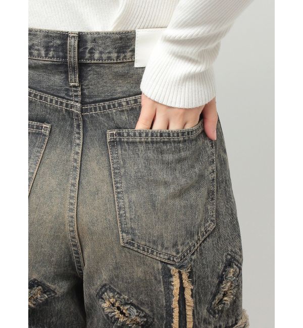 GYDA「ハイウエストBACK CROSS POINTワイドデニムパンツ」|デニム|