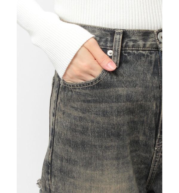 GYDA「ハイウエストBACK CROSS POINTワイドデニムパンツ」|デニム|