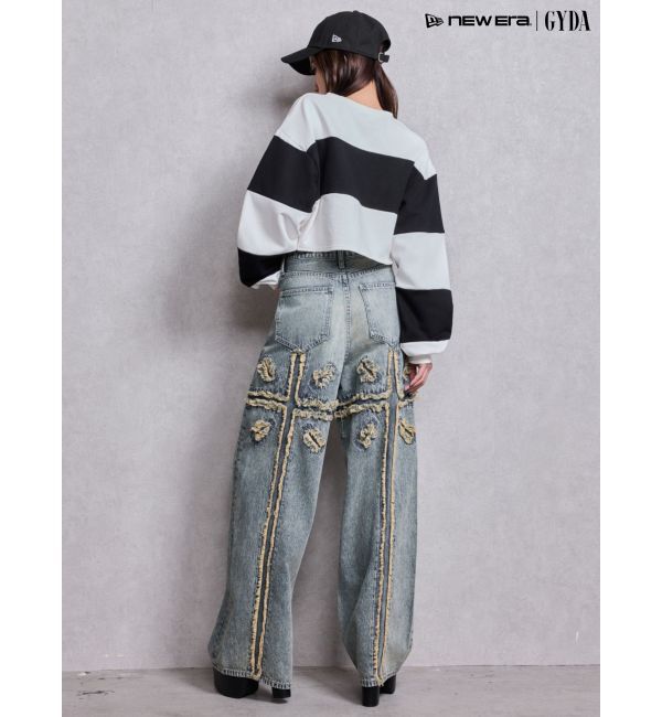 GYDA「ハイウエストBACK CROSS POINTワイドデニムパンツ」|デニム|