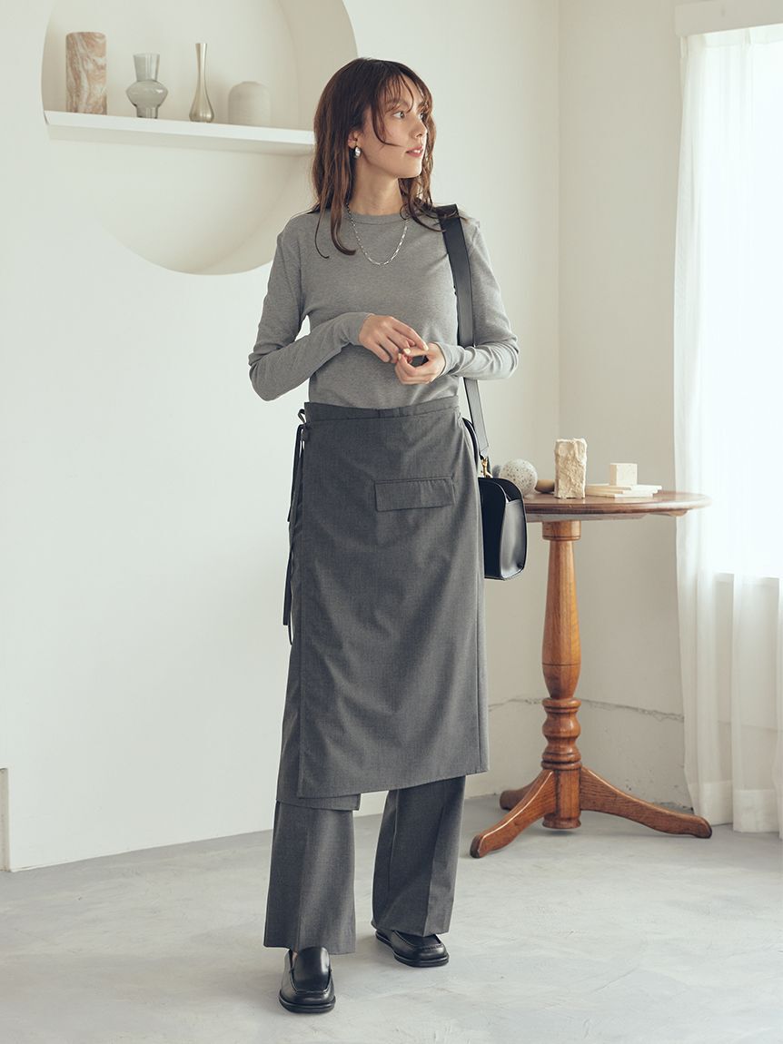Mila Owen「巻きスカートレイヤウエストゴムシガレットパンツ」|チノ|