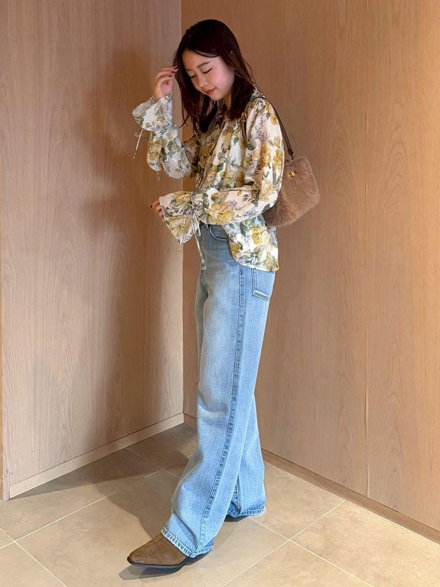 Mila Owen「細ベルト付きストレートデニムパンツ」|デニム|