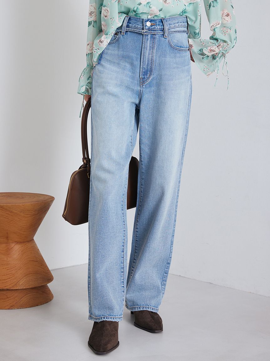 Mila Owen「細ベルト付きストレートデニムパンツ」|デニム|LBLU