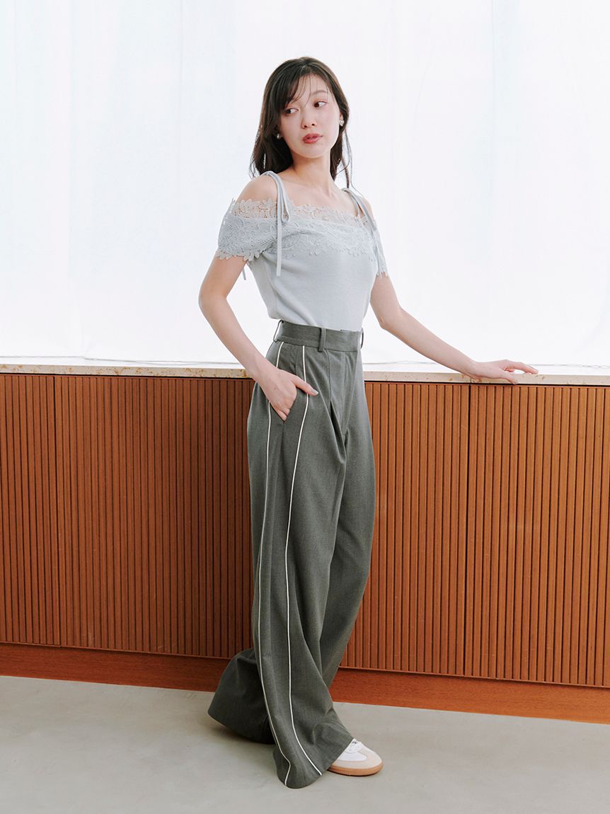 SNIDEL「レースコンビハーフスリーブニットプルオーバー」|ニット・セーター|