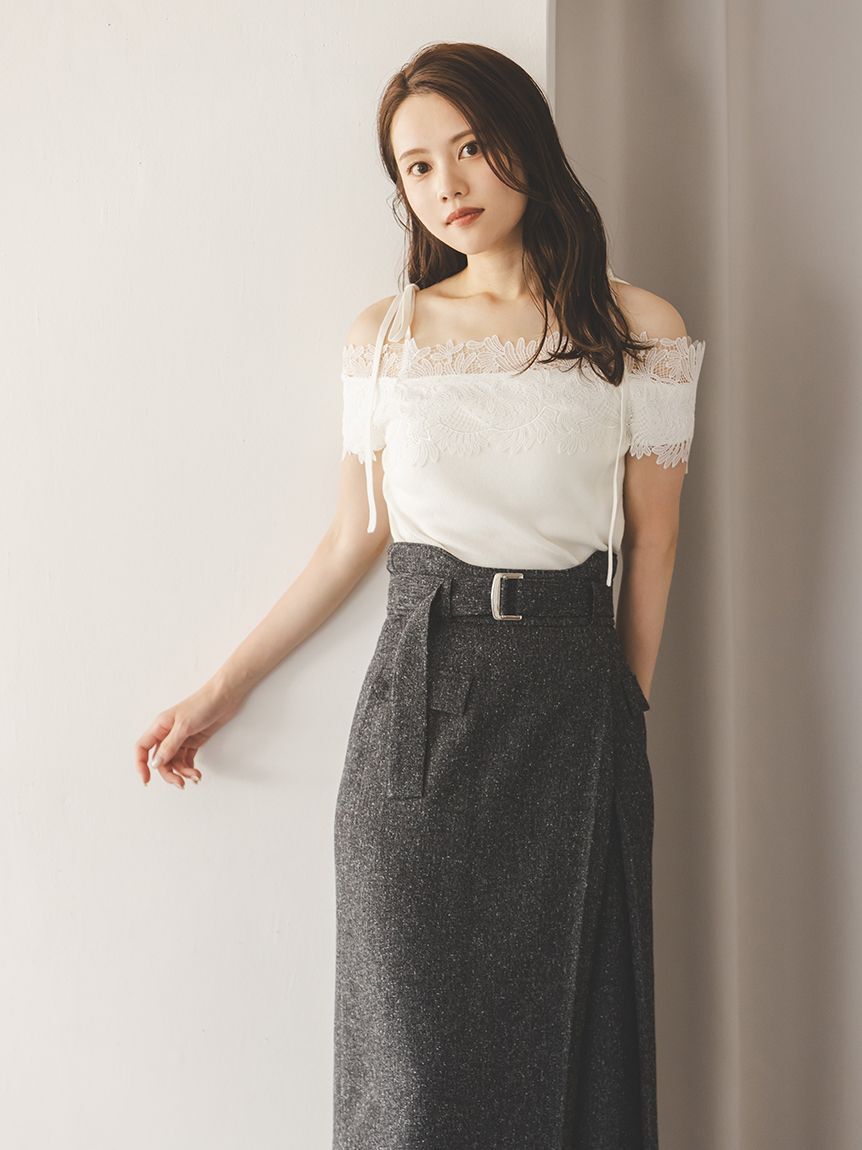 SNIDEL「レースコンビハーフスリーブニットプルオーバー」|ニット・セーター|