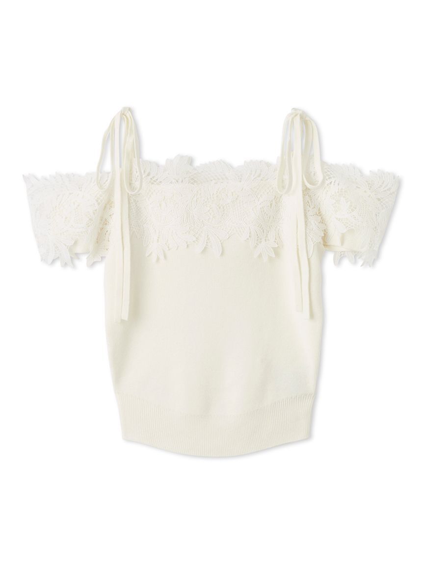 SNIDEL「レースコンビハーフスリーブニットプルオーバー」|ニット・セーター|