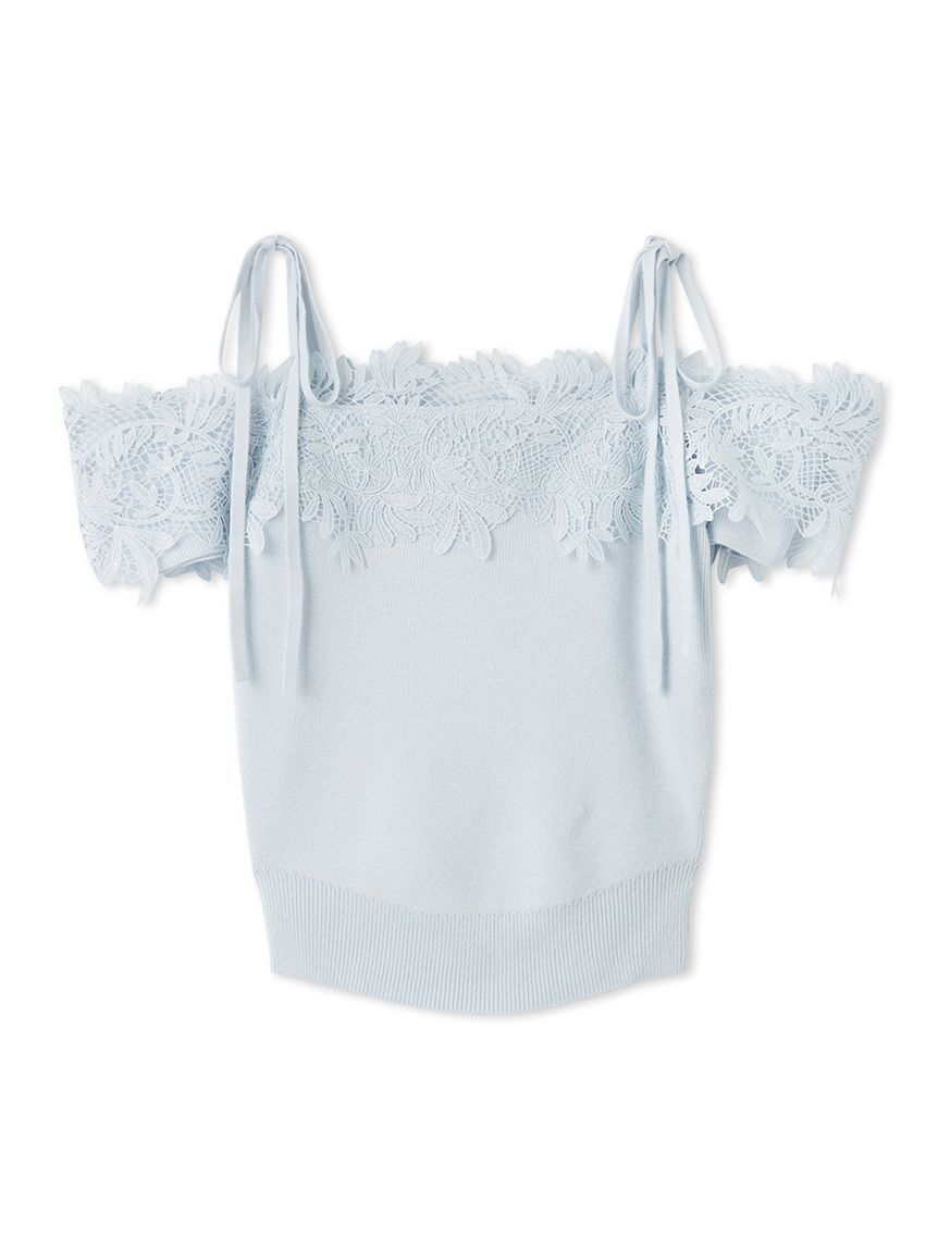 SNIDEL「レースコンビハーフスリーブニットプルオーバー」|ニット・セーター|