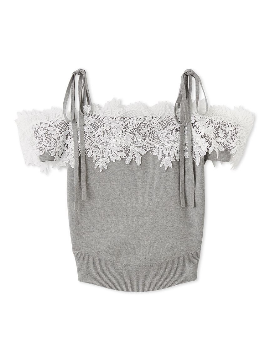 SNIDEL「レースコンビハーフスリーブニットプルオーバー」|ニット・セーター|