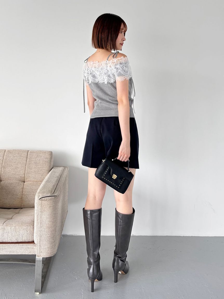 SNIDEL「レースコンビハーフスリーブニットプルオーバー」|ニット・セーター|
