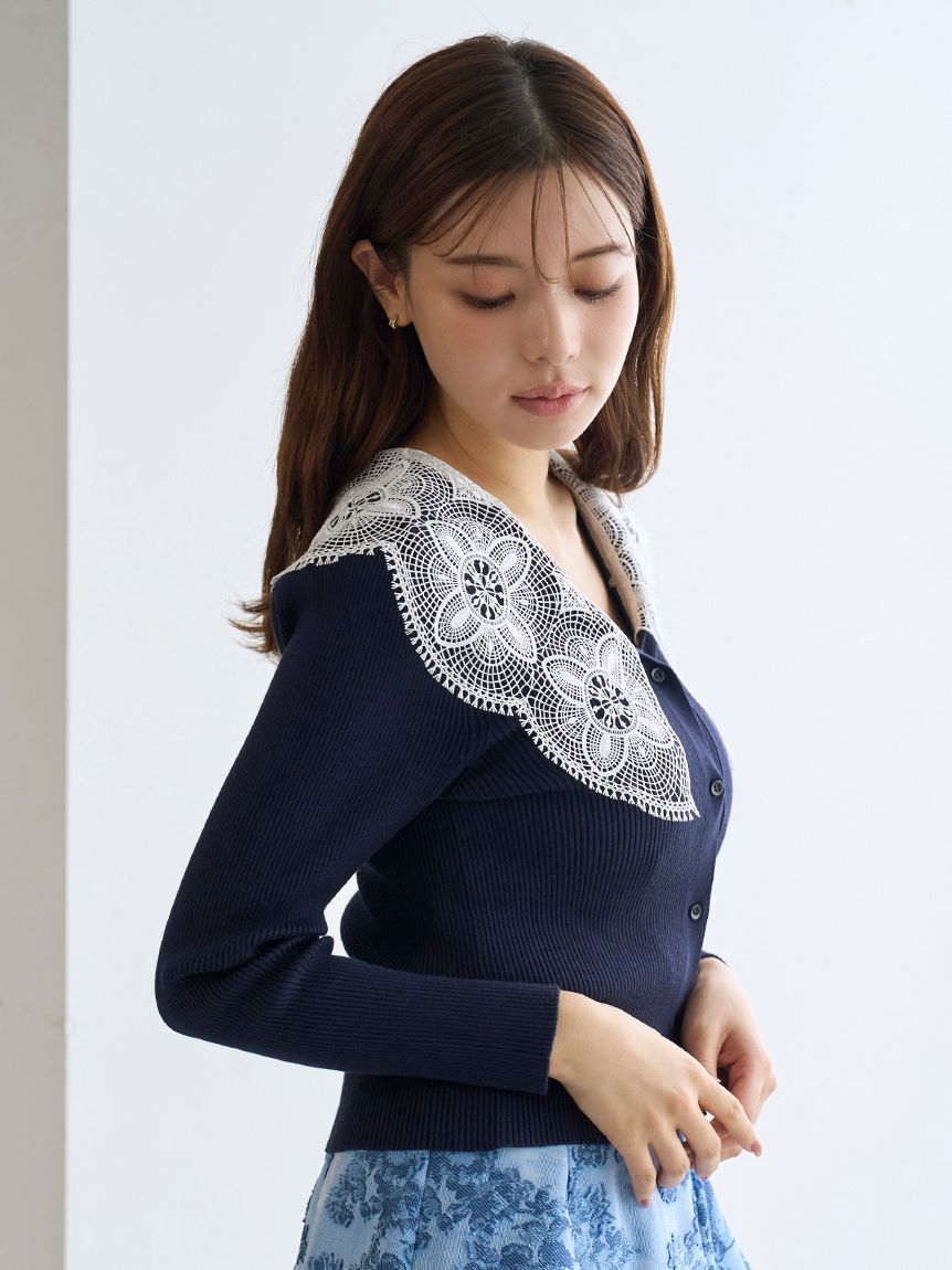 SNIDEL「エンブロイダリーカラーニットトップス」|ニット・セーター|