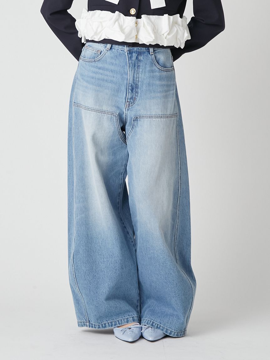 LILY BROWN「【WEB限定00サイズ】ダブルニーカーブワイドデニムパンツ」|デニム|