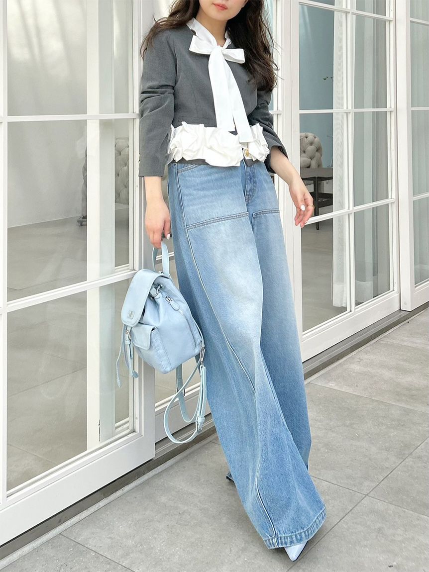 LILY BROWN「【WEB限定00サイズ】ダブルニーカーブワイドデニムパンツ」|デニム|