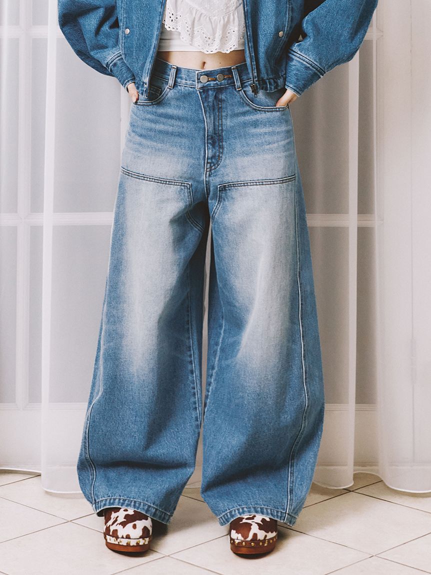 LILY BROWN「【WEB限定00サイズ】ダブルニーカーブワイドデニムパンツ」|デニム|