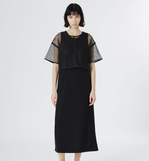  「メッシュレイヤードカットソーワンピース」|ワンピース|ブラック