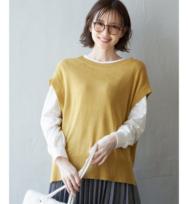 ikka「【2点セット】3WAYニットベストアンアンブル」|ニット・セーター|イエロー