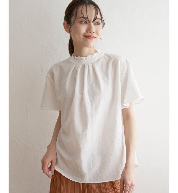 ikka「襟フリル2WAY半袖ブラウス」|シャツ・ブラウス|オフホワイト