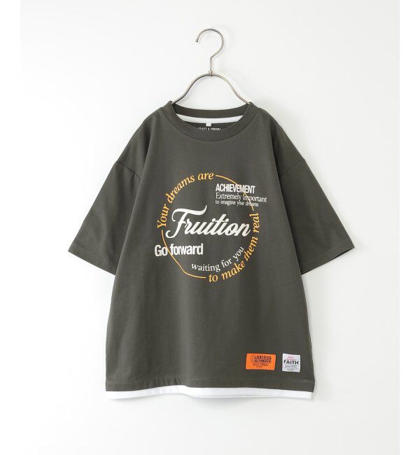 ikka kids「冷感裾レイヤードプリントTシャツ（120~160cm）」|Tシャツ・カットソー|チャコール