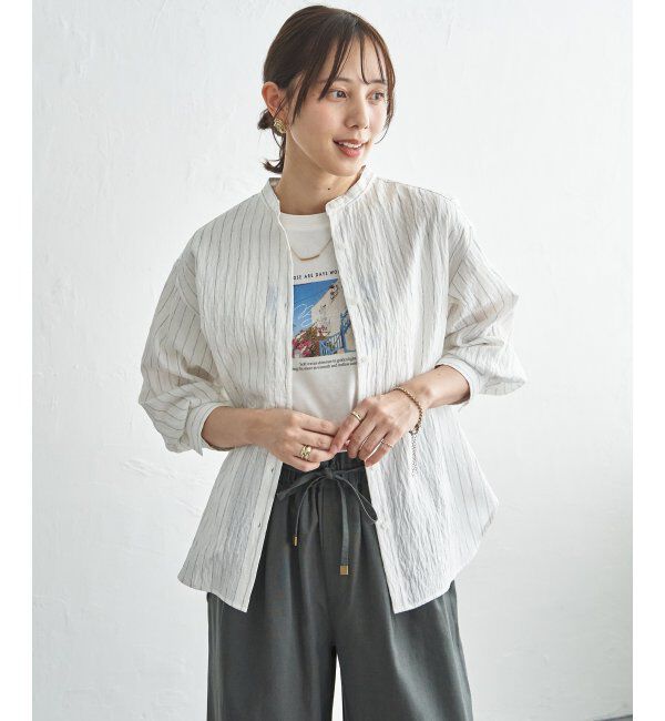 ikka「冷感リネンバンドカラーシャツ」|シャツ・ブラウス|ホワイト