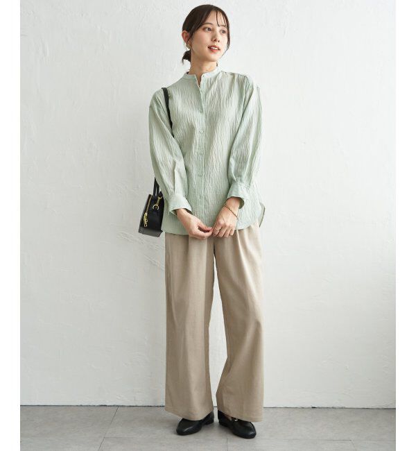 ikka「冷感リネンバンドカラーシャツ」|シャツ・ブラウス|