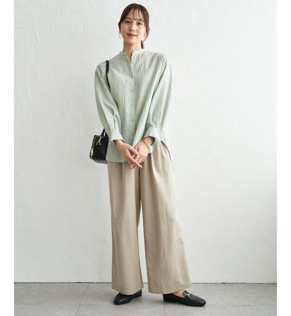 ikka「冷感リネンバンドカラーシャツ」|シャツ・ブラウス|