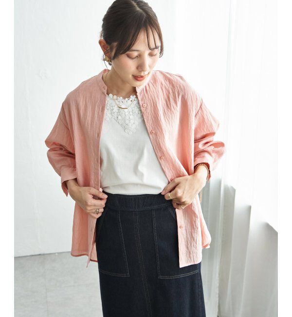 ikka「冷感リネンバンドカラーシャツ」|シャツ・ブラウス|